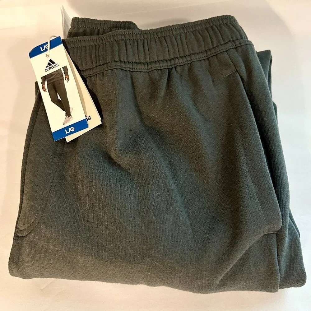 Adidas Men's Fleece Tapered Jogger Pant Size L Grey Drawstring Zippered Leg NEW